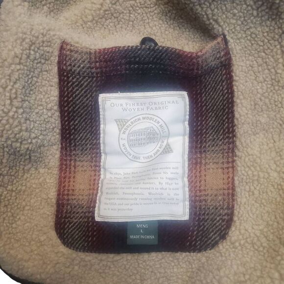 Woolrich Fleece Sherpa Lined Wool Plaid Button Down Shirt Coat Jacket Size L. Di - Picture 5 of 10